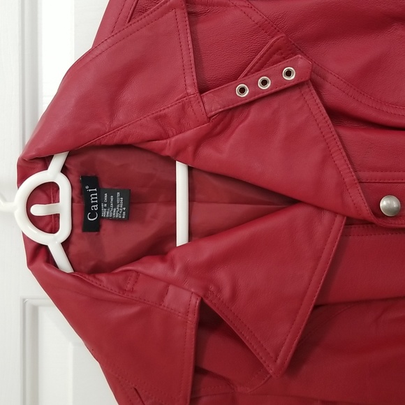 Leather jacket Red XS, Moto style, by Cami - Picture 13 of 14